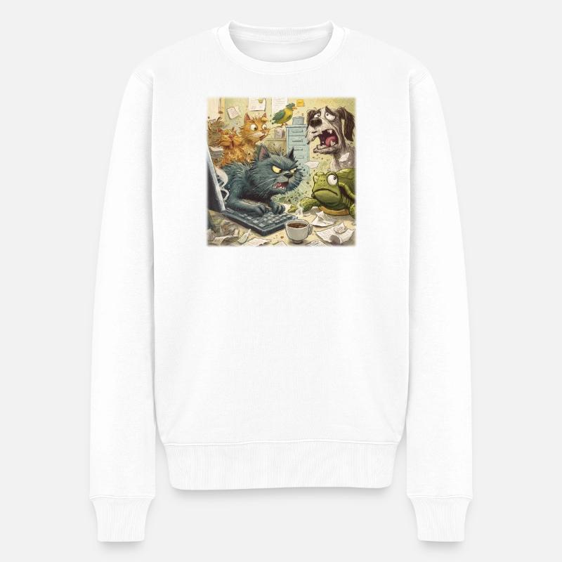 Chaos im Tierbüro - Männer Premium Bio Pullover - Weiß