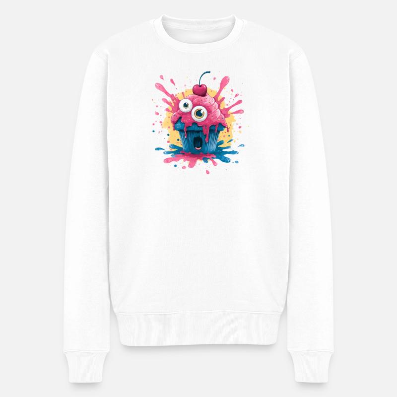 Kawaii Cupcake Farbexplosion - Männer Premium Bio Pullover - Weiß