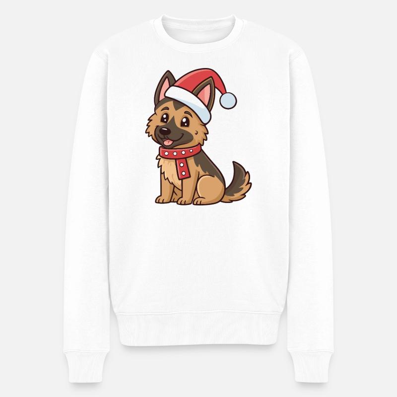 Puppy Shepherd Weihnachtshut Rot - Männer Premium Bio Pullover - Weiß