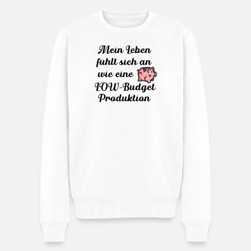 Low Budget Mood – Funny Broken Piggy Bank Cartoon - Männer Premium Bio Pullover - Weiß