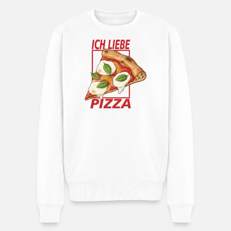 Ich liebe Pizza - Männer Premium Bio Pullover - Weiß