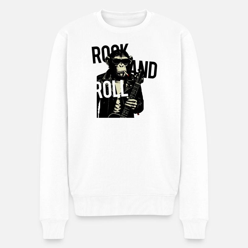 Rollin Monkey Rock - Männer Premium Bio Pullover - Weiß