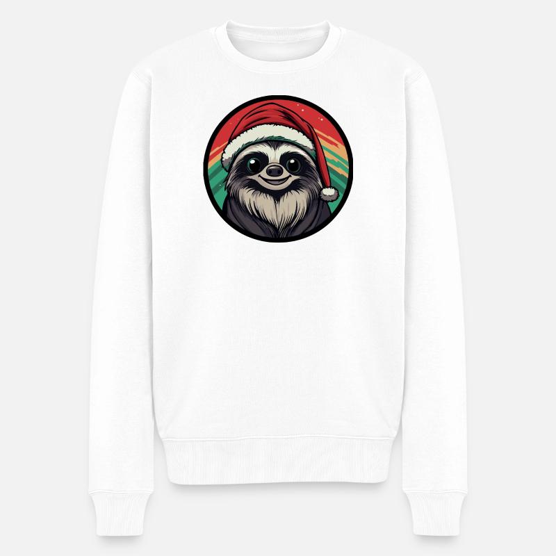 Weihnachts-Sloth im Santa-Hut - Männer Premium Bio Pullover - Weiß