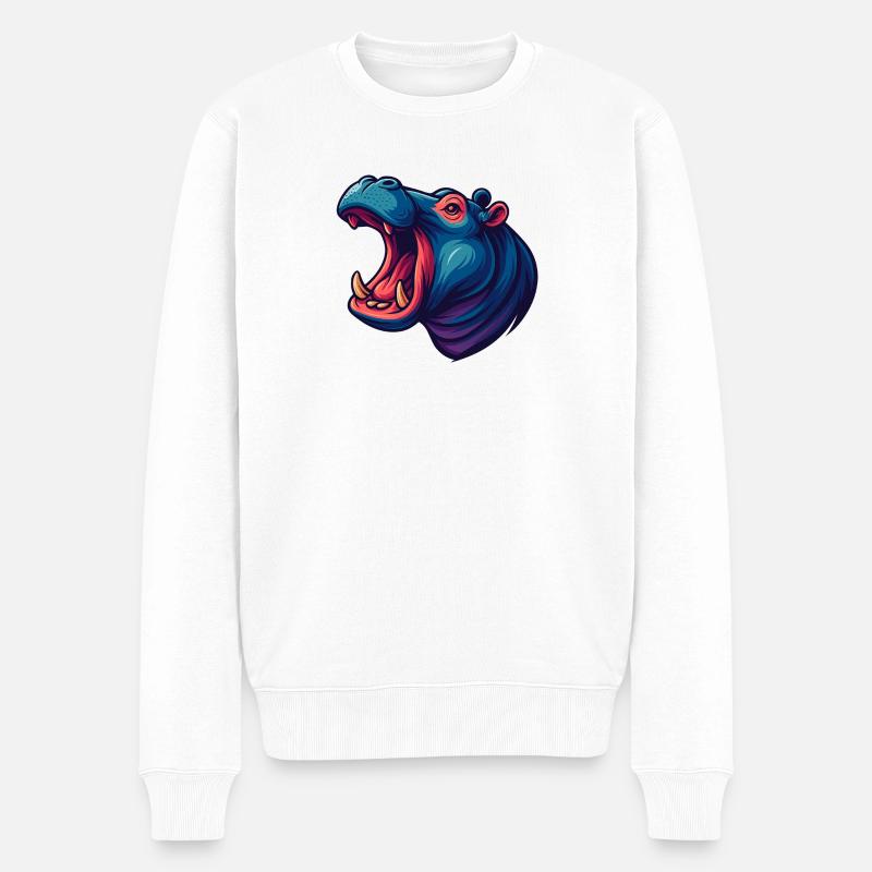Hippopotame néon avec le museau ouvert - Pull Premium bio Homme - blanc