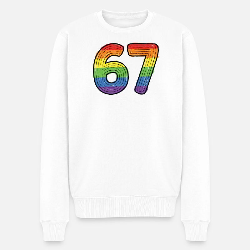 Rainbow 67 Fett Handgezeichnet Sechs Siebenstellige - Männer Premium Bio Pullover - Weiß