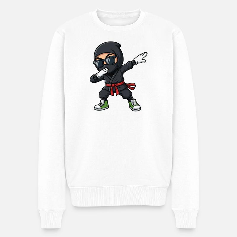 Lustiger Dabbing Ninja Cartoon - Männer Premium Bio Pullover - Weiß