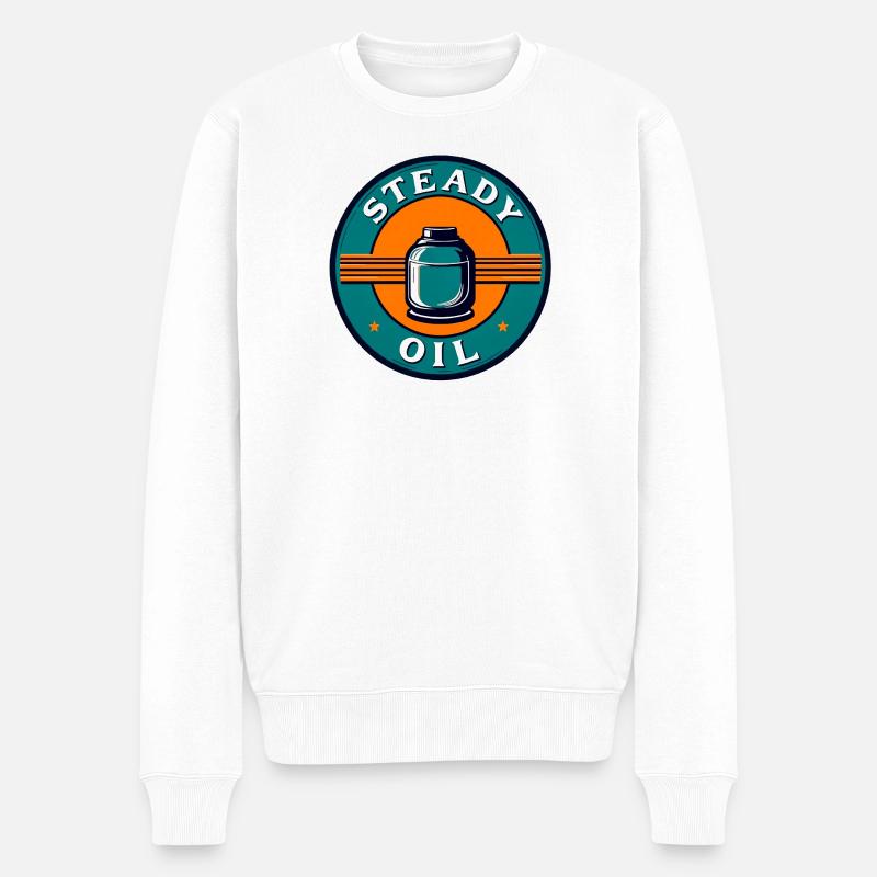Steady Oil Retro-Emblem - Männer Premium Bio Pullover - Weiß