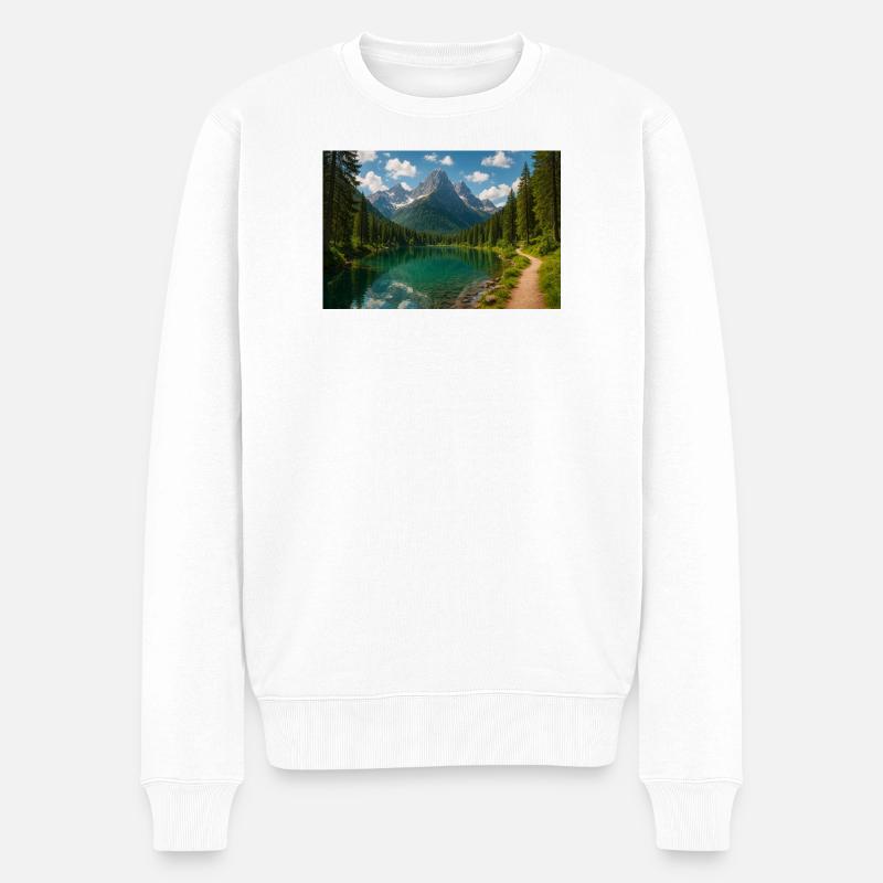Bergseepfad im Wald - Männer Premium Bio Pullover - Weiß