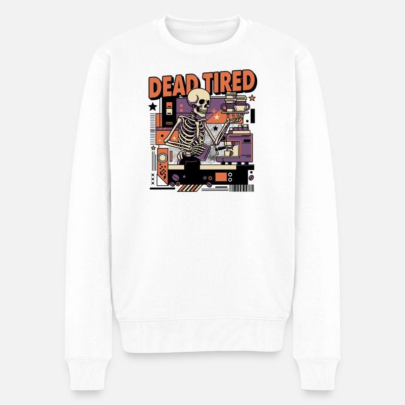 Totmüdes Kaffee-Skelett Küchen-Setting - Männer Premium Bio Pullover - Weiß