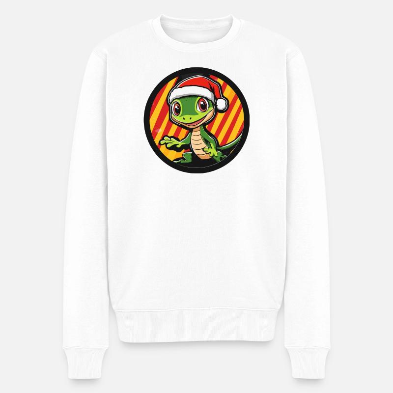 Dessin animé de Gecko de Noël - Pull Premium bio Homme - blanc
