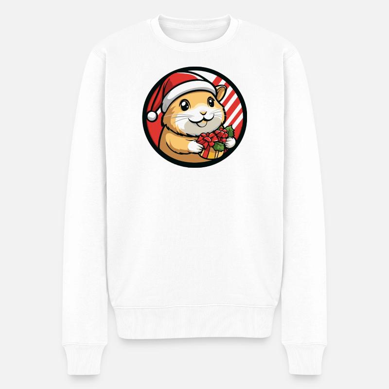 Hamster mit Weihnachtsgeschenk - Männer Premium Bio Pullover - Weiß