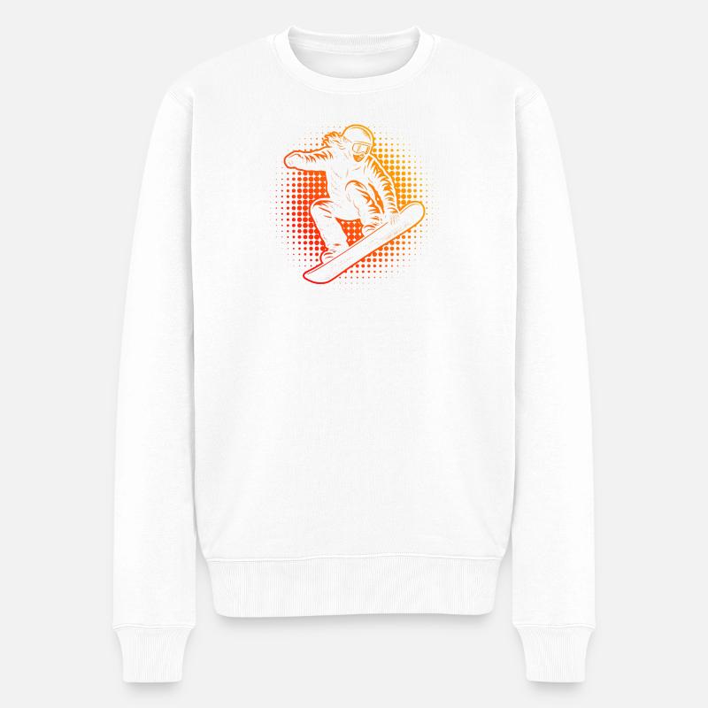 Feuerroter Snowboarder im Sprung - Männer Premium Bio Pullover - Weiß