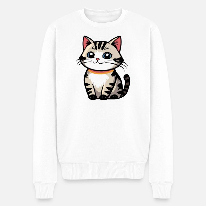 Logo du chat kawaï avec collier - Pull Premium bio Homme - blanc