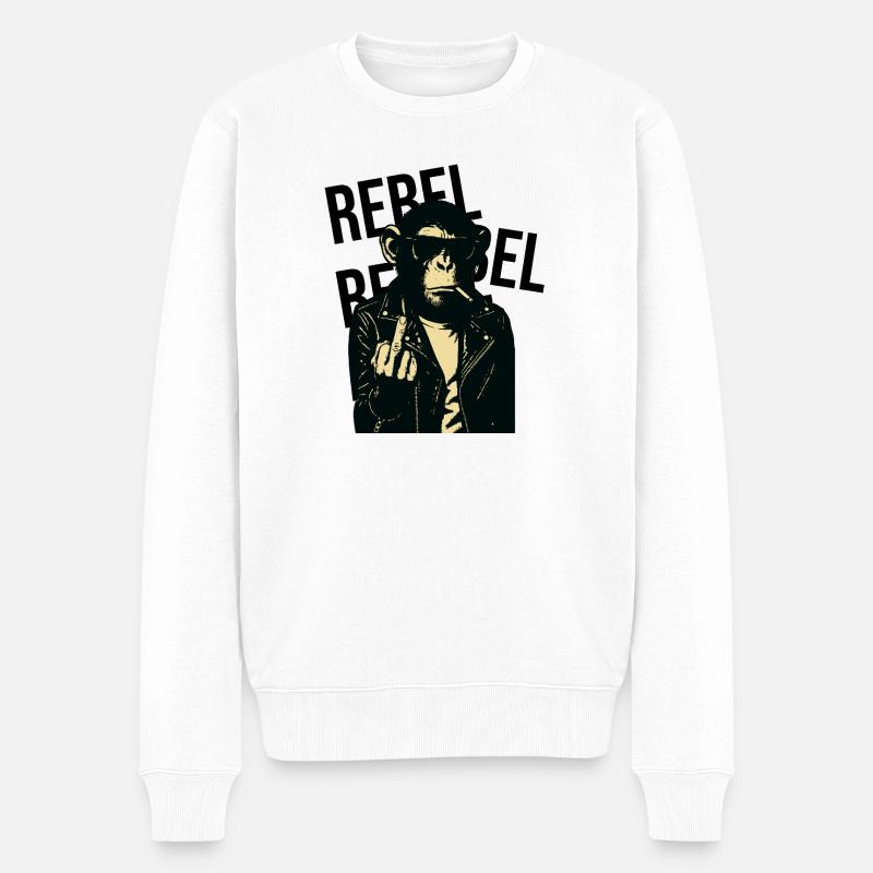 Rebellischer Affe in Leder - Männer Premium Bio Pullover - Weiß