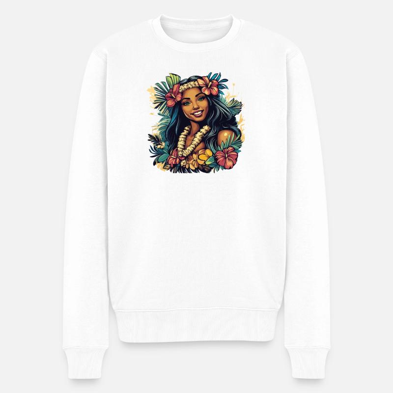 Tropische Hula-Blumenkranz - Männer Premium Bio Pullover - Weiß