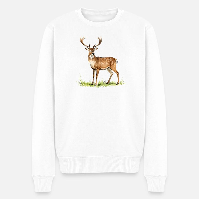 Chevreuil aquarelle forestière - Pull Premium bio Homme - blanc