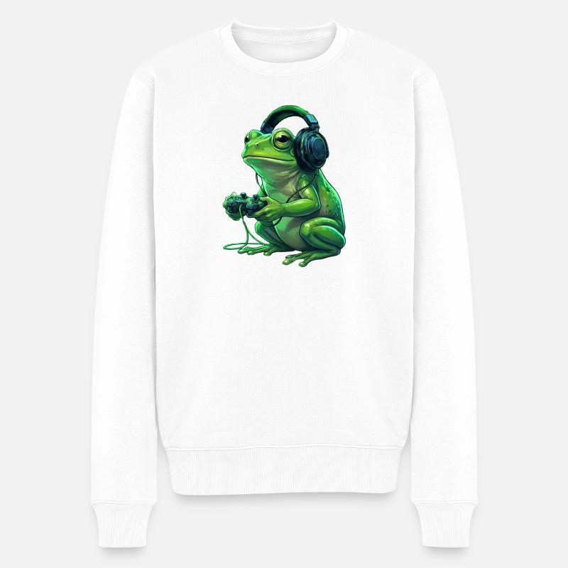 FroschGamer mit Kopfhörern - Männer Premium Bio Pullover - Weiß