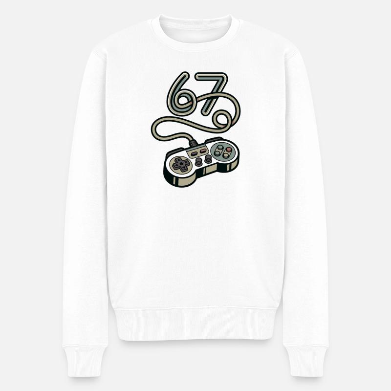 Retro Neon Controller Art 67 - Männer Premium Bio Pullover - Weiß