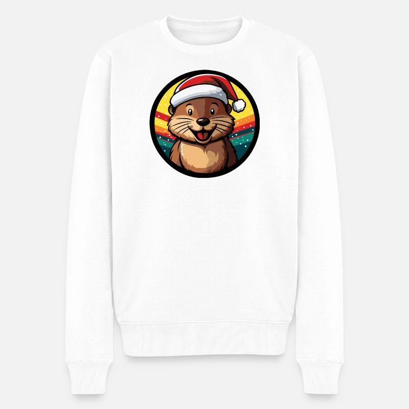 Winterotter im Santa-Hut - Männer Premium Bio Pullover - Weiß