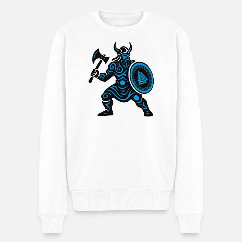 Guerrier Runique Viking à la hache - Pull Premium bio Homme - blanc