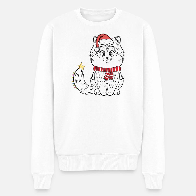 Weihnachten Katze - Männer Premium Bio Pullover - Weiß