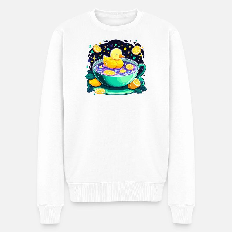 Zitrus-Ducky im Tee-Schaum - Männer Premium Bio Pullover - Weiß