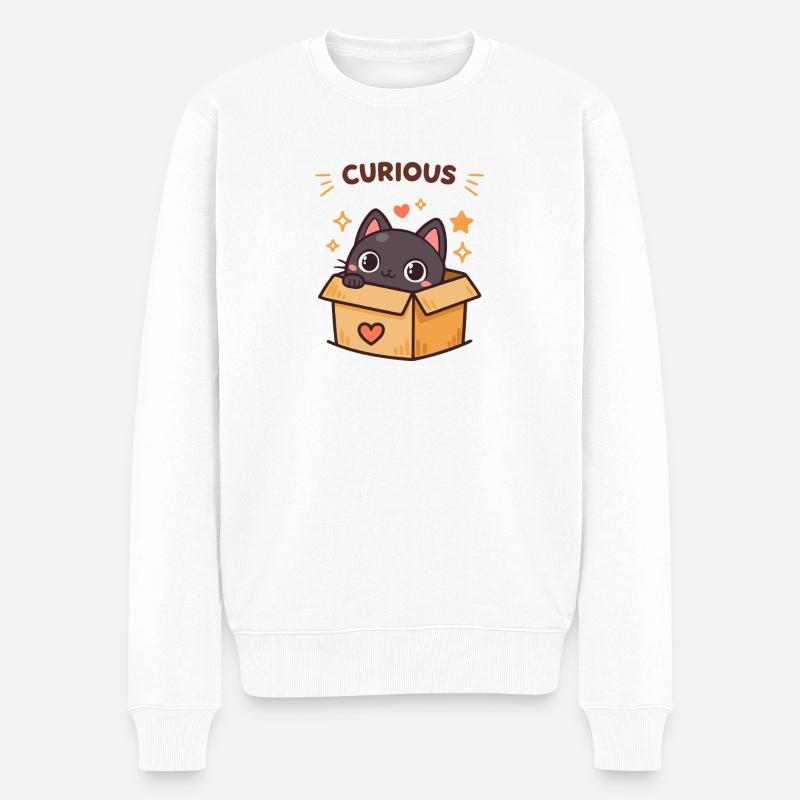 Neugierige Katze in einer Kiste - Männer Premium Bio Pullover - Weiß