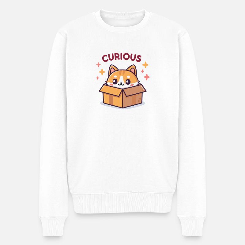 Curieux chaton dans la boîte - Pull Premium bio Homme - blanc
