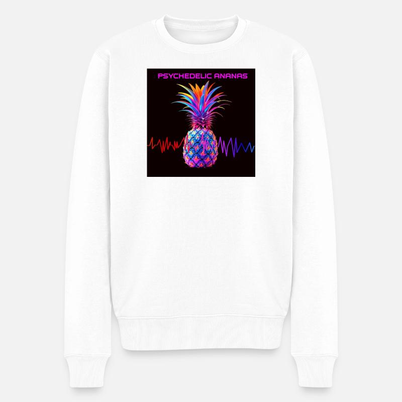 Psychedelischer Ananas Neonprint - Männer Premium Bio Pullover - Weiß