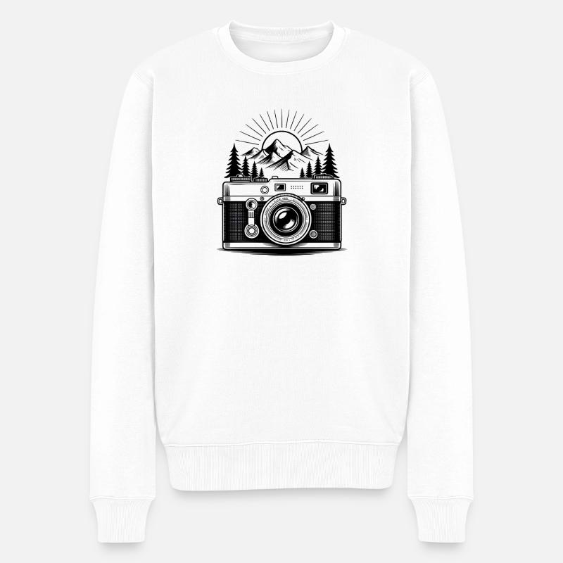Wandern Wanderer Berge Fotograf Kamera - Männer Premium Bio Pullover - Weiß
