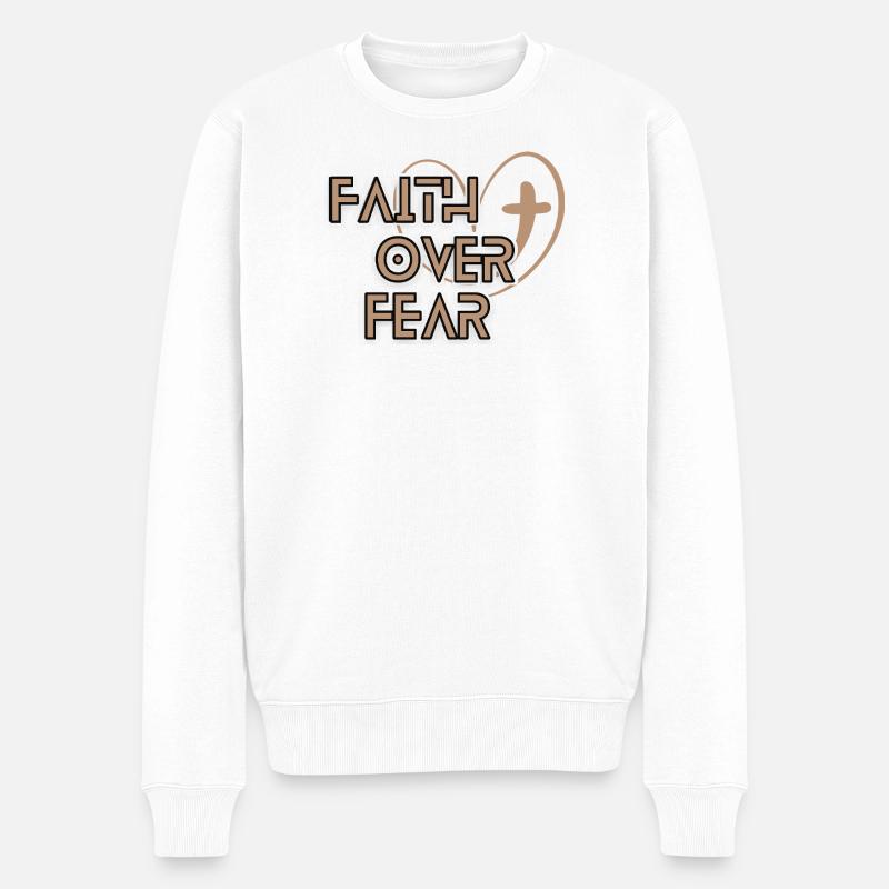 Glaube über Angst | Herz Design - Männer Premium Bio Pullover - Weiß