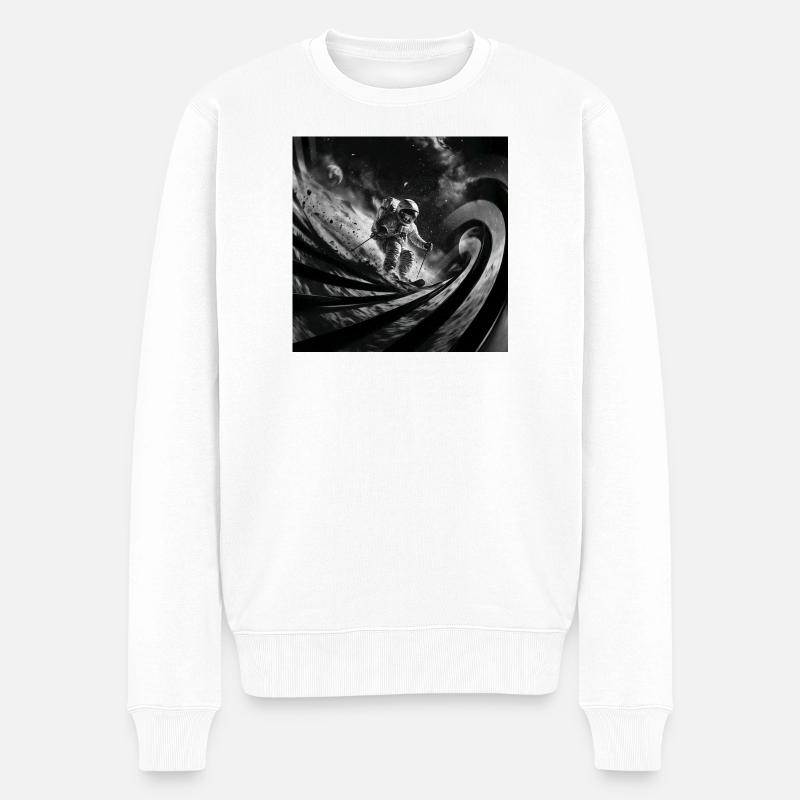 Astronaut Skier – Gravitational Wormhole Spiral  - Männer Premium Bio Pullover - Weiß
