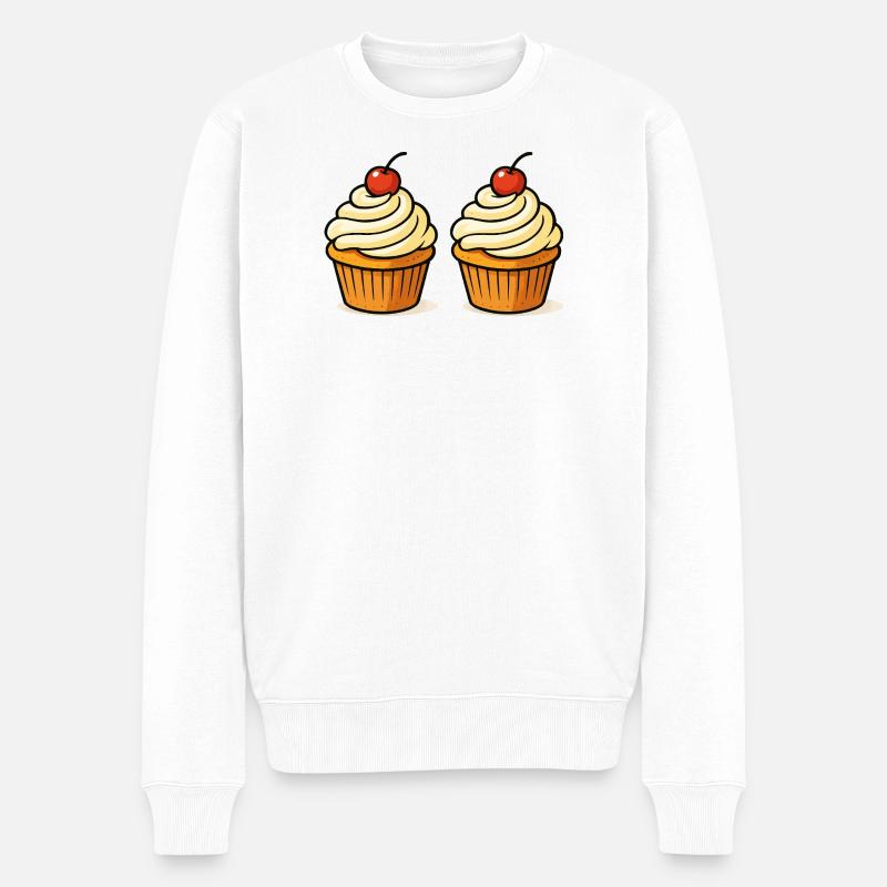 Double Illustration de cupcakes avec cerise - Pull Premium bio Homme - blanc