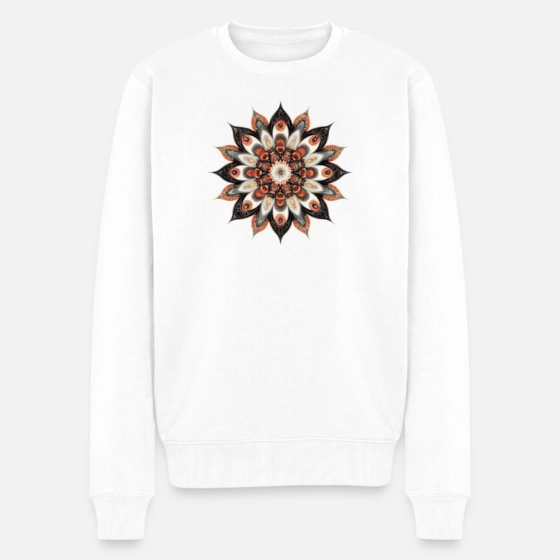 Warmfarbene Mandala Blüte Druck - Männer Premium Bio Pullover - Weiß