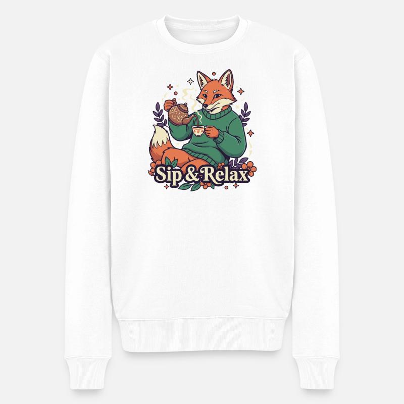 Fuchs Teezeit – Ruhe genießen - Männer Premium Bio Pullover - Weiß