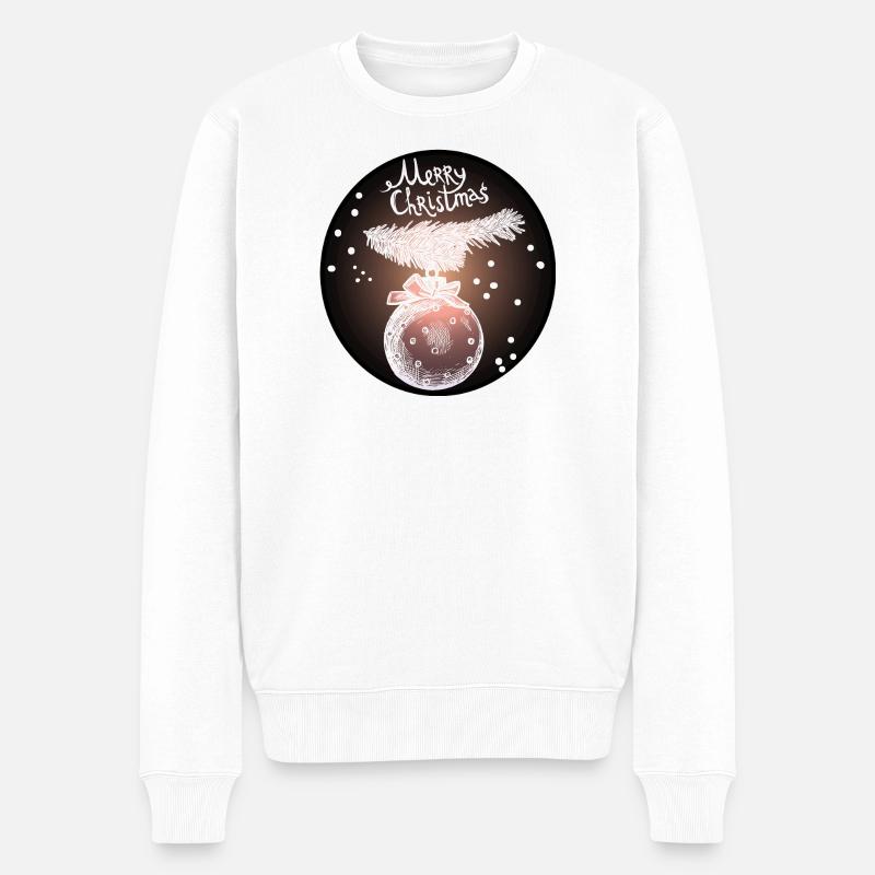 Weihnachtskugel mit Tannenzweig - Männer Premium Bio Pullover - Weiß