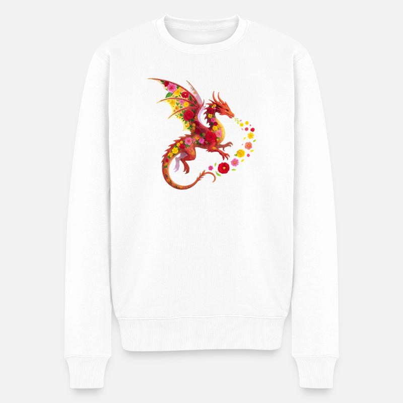 Drache Blume - Männer Premium Bio Pullover - Weiß