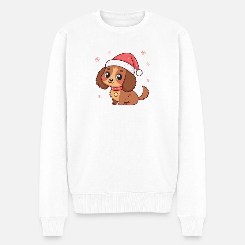 Chiot Noël au Chapeau Rouge - Pull Premium bio Homme - blanc