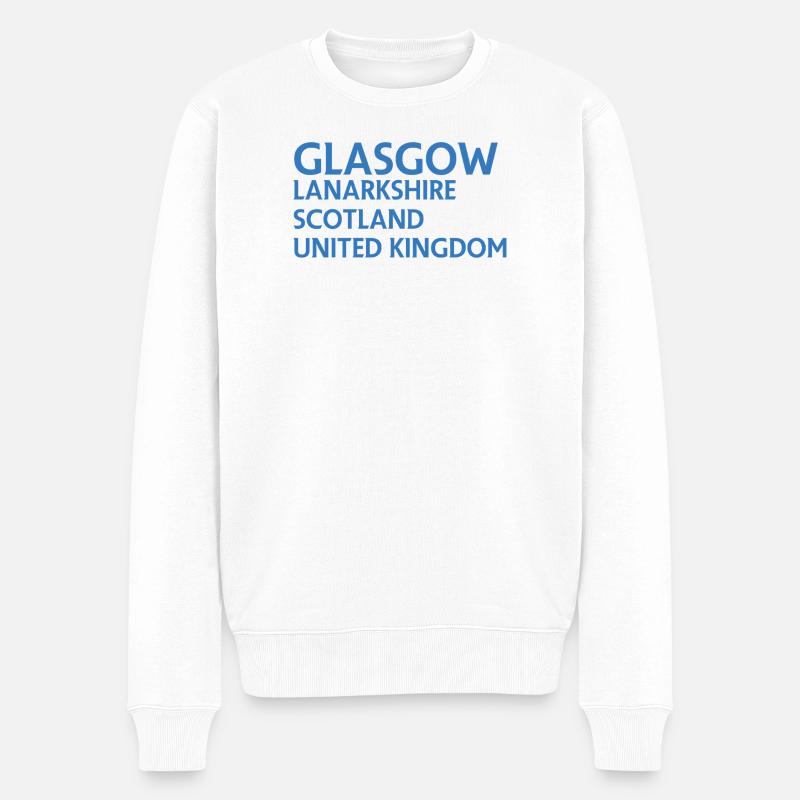 Glasgow – Scotland Textdesign - Männer Premium Bio Pullover - Weiß