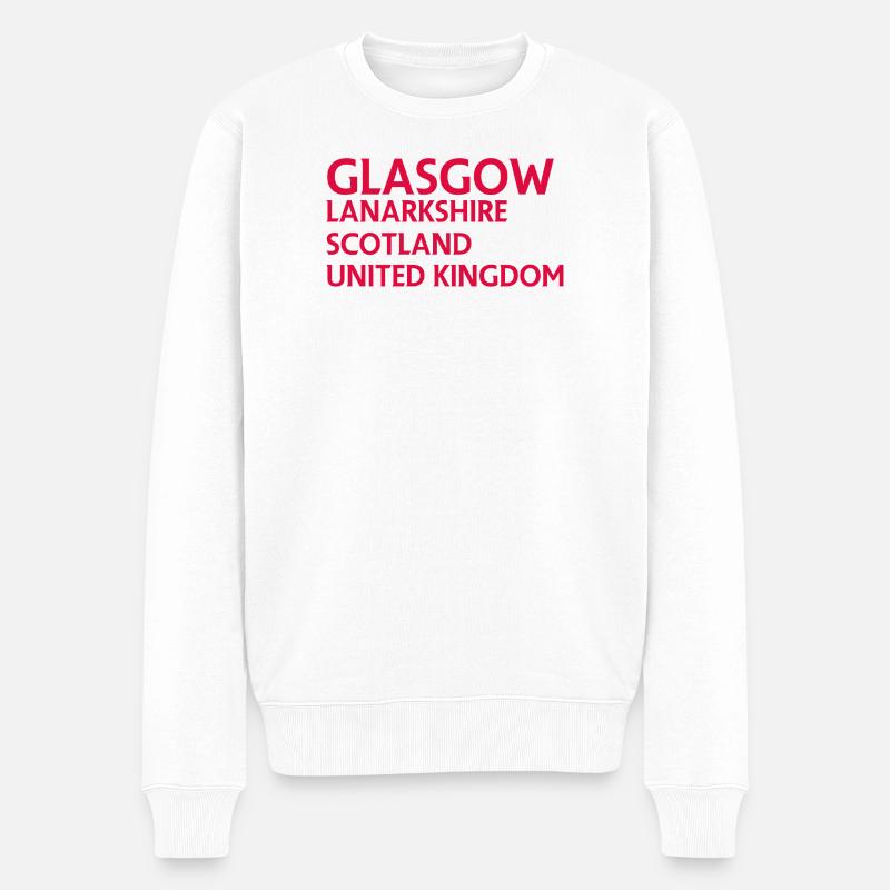 Glasgow – Scotland Textdesign - Männer Premium Bio Pullover - Weiß