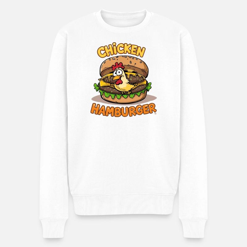 Chicken-Burger-Cartoon-Design - Männer Premium Bio Pullover - Weiß