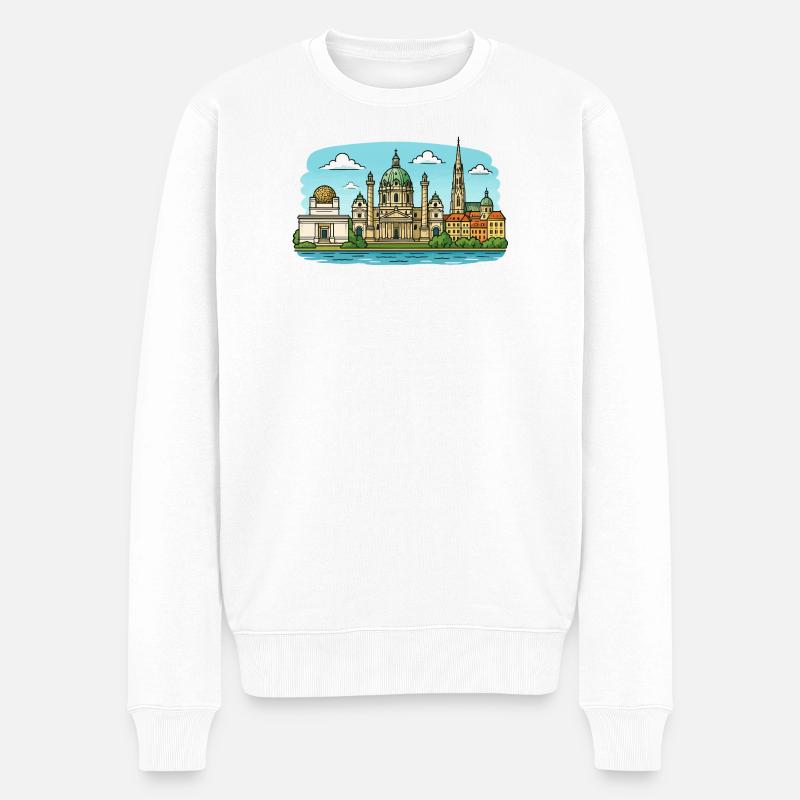 Wien Skyline - Männer Premium Bio Pullover - Weiß