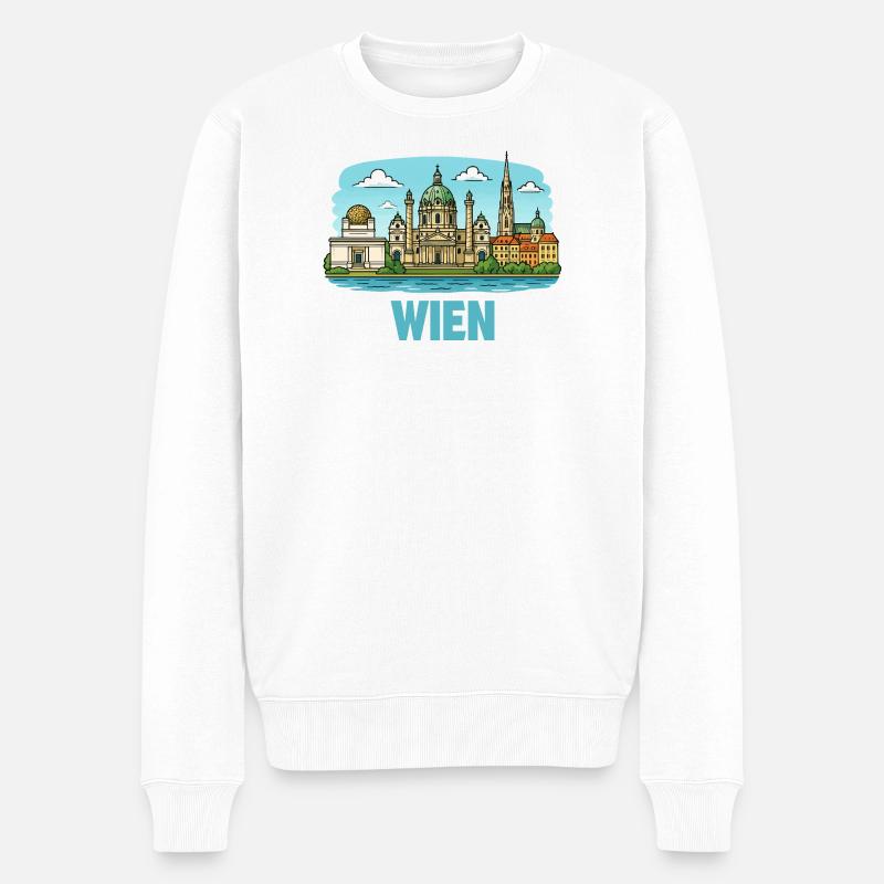 Wien Panorama: Historische Skyline - Männer Premium Bio Pullover - Weiß