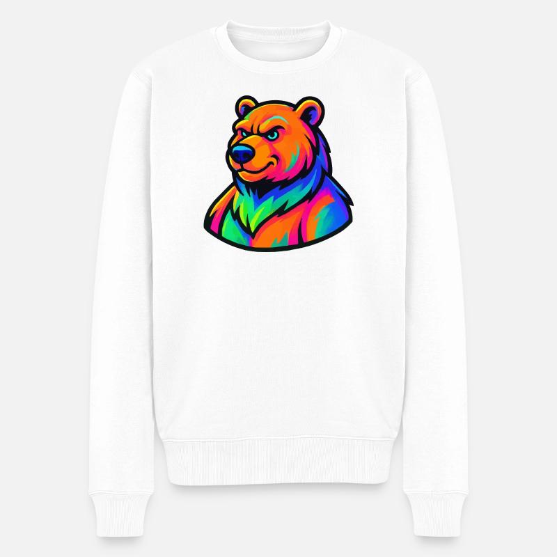Bär Grizzly Comic - Männer Premium Bio Pullover - Weiß