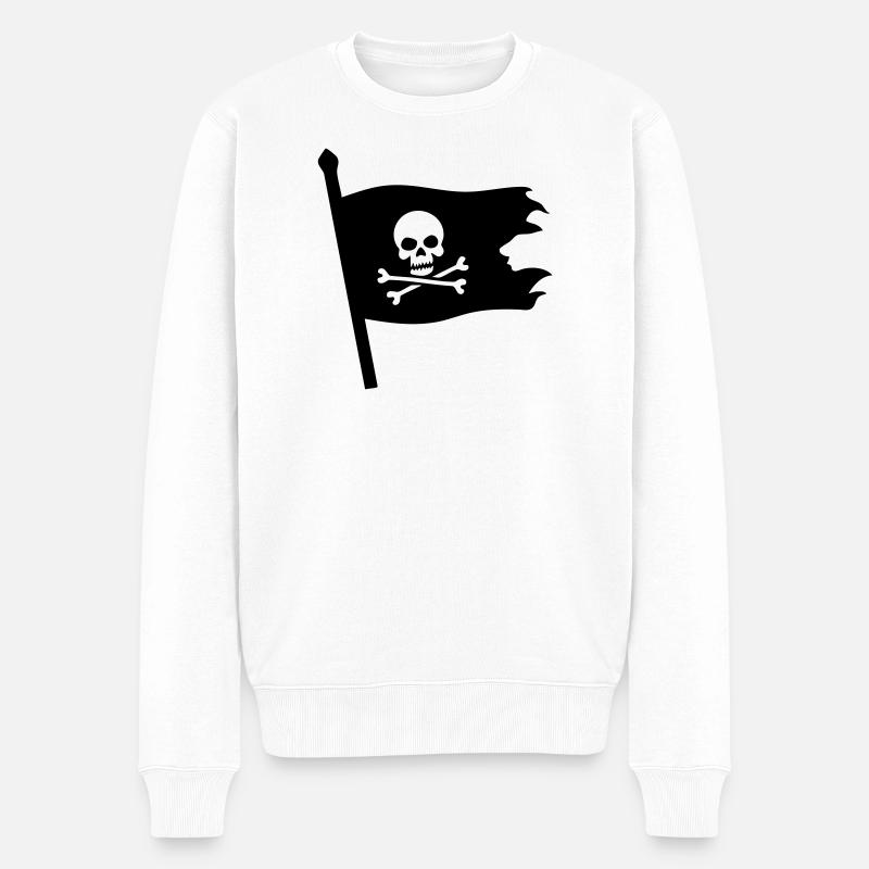 Piraten Totenkopf Jolly Roger - Männer Premium Bio Pullover - Weiß