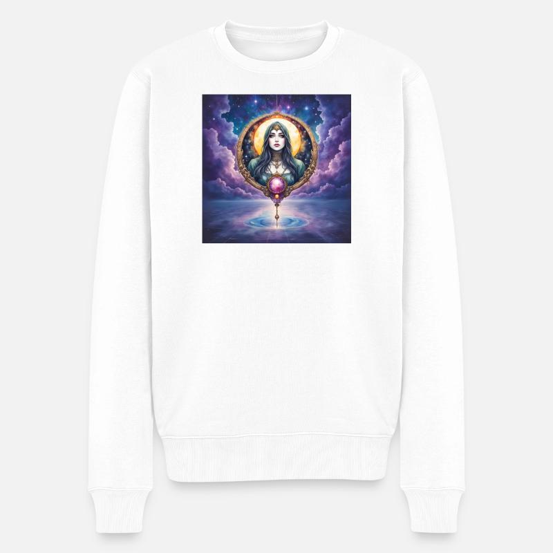 Lunar Arcana: Frau im himmlischen Ring - Männer Premium Bio Pullover - Weiß