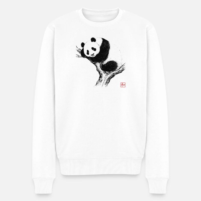 Schlafender Panda Zen Kunst - Männer Premium Bio Pullover - Weiß