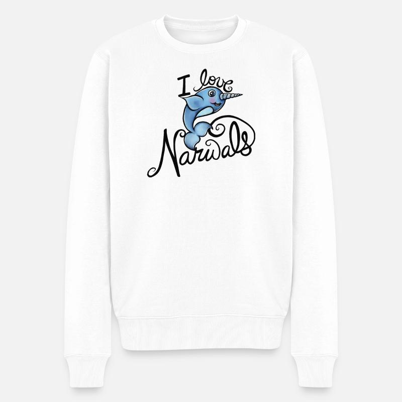Narwal-Liebes-Illustration - Männer Premium Bio Pullover - Weiß