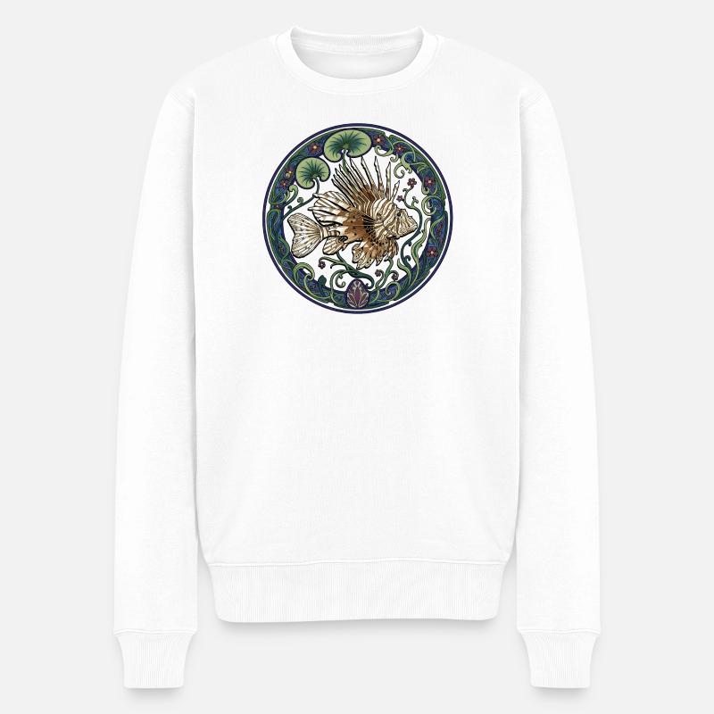 Löwenfisch im Art Nouveau Kranz - Männer Premium Bio Pullover - Weiß