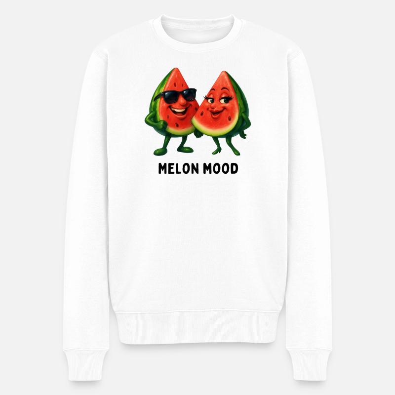 Melon Mood: Fröhliches Wassermelonen-Duo - Männer Premium Bio Pullover - Weiß